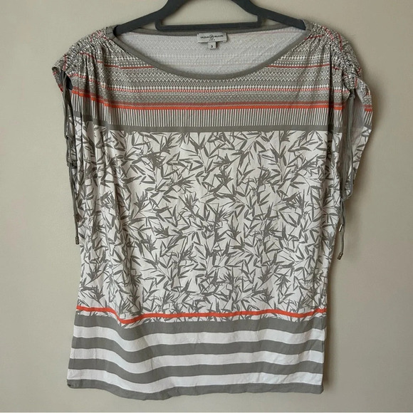 Un Jour Allieurs Paris Sleeveless Pattern Grey Sleeve Tie Ruched Top Size 3 - Picture 1 of 5